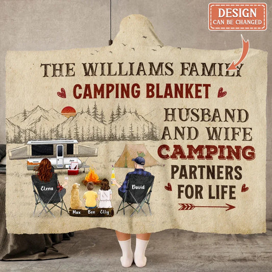 Personalized Camping Hooded Blanket - Gift Idea For Family/Camping Lover - Husband and Wife Camping Partners For Life