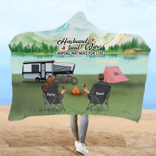Personalized Camping Hooded Blanket - Full Option - Gift Idea For Camping Lover - Husband and Wife Camping Partners For Life