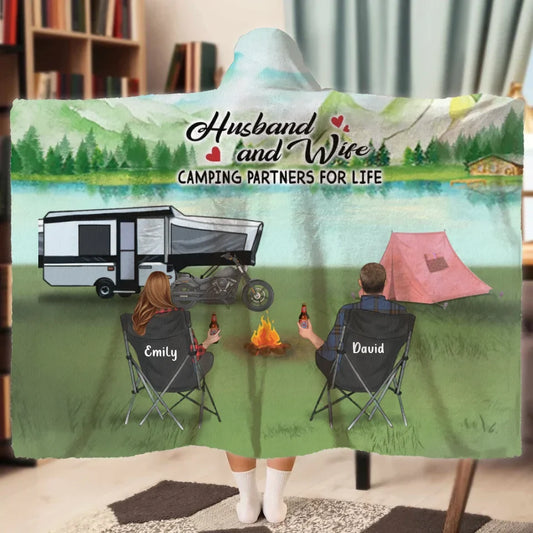 Personalized Camping Hooded Blanket - Full Option - Gift Idea For Camping Lover - Husband and Wife Camping Partners For Life