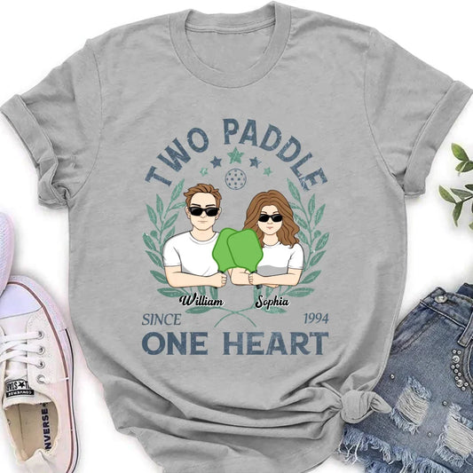 Personalized Couple T-shirt/Long Sleeve/Sweatshirt/Hoodie - Funny Gift Idea For Couple/Pickleball Lover - Two Paddle One Heart