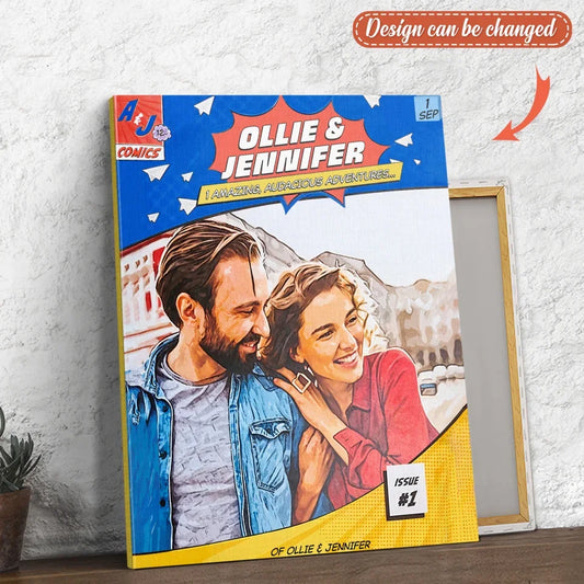 Personalized Comic Book Style Couple Canvas - Gift Idea For Couple/Husband And Wife - Custom Name, Photo
