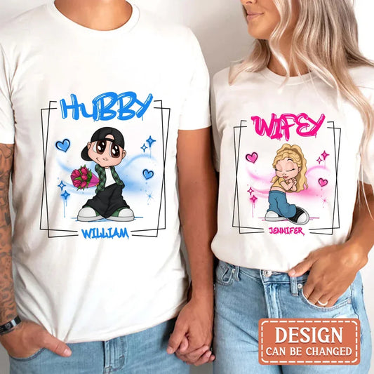 Personalized Hubby Wifey Y2K Couple T-shirt/Long Sleeve/Sweatshirt/Hoodie - Gift Idea For Couple