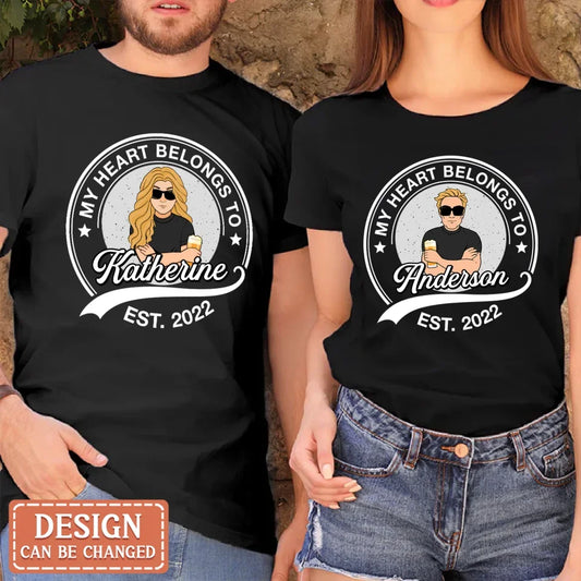 Personalized Couple T-shirt/Long Sleeve/Sweatshirt/Hoodie - Gift Idea For Couple/Husband And Wife - My Heart Belongs To