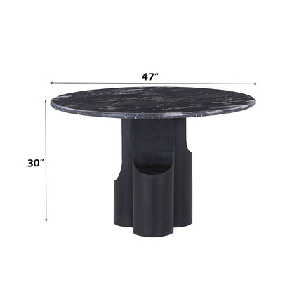 Kinton - Round Dining Table With Natural Marble Top - Black