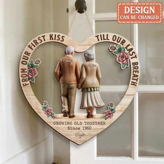 Personalized Couple Wooden Sign - Anniversary Gift Idea For Couple - Growing Old Together