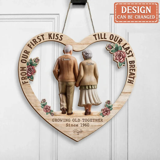 Personalized Couple Wooden Sign - Anniversary Gift Idea For Couple - Growing Old Together