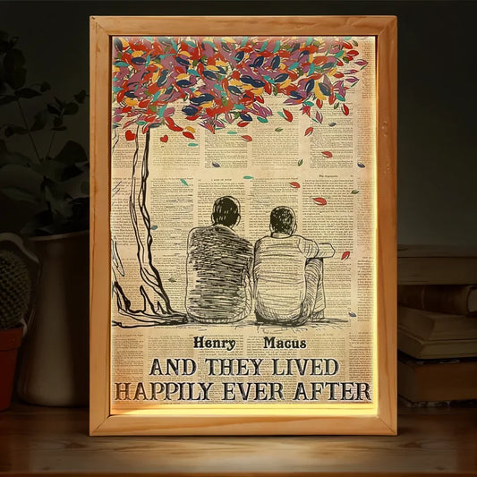 Personalized Couple Light Frame Canvas - Couple/LGBT Gift Idea - And They Lived Happily Ever After