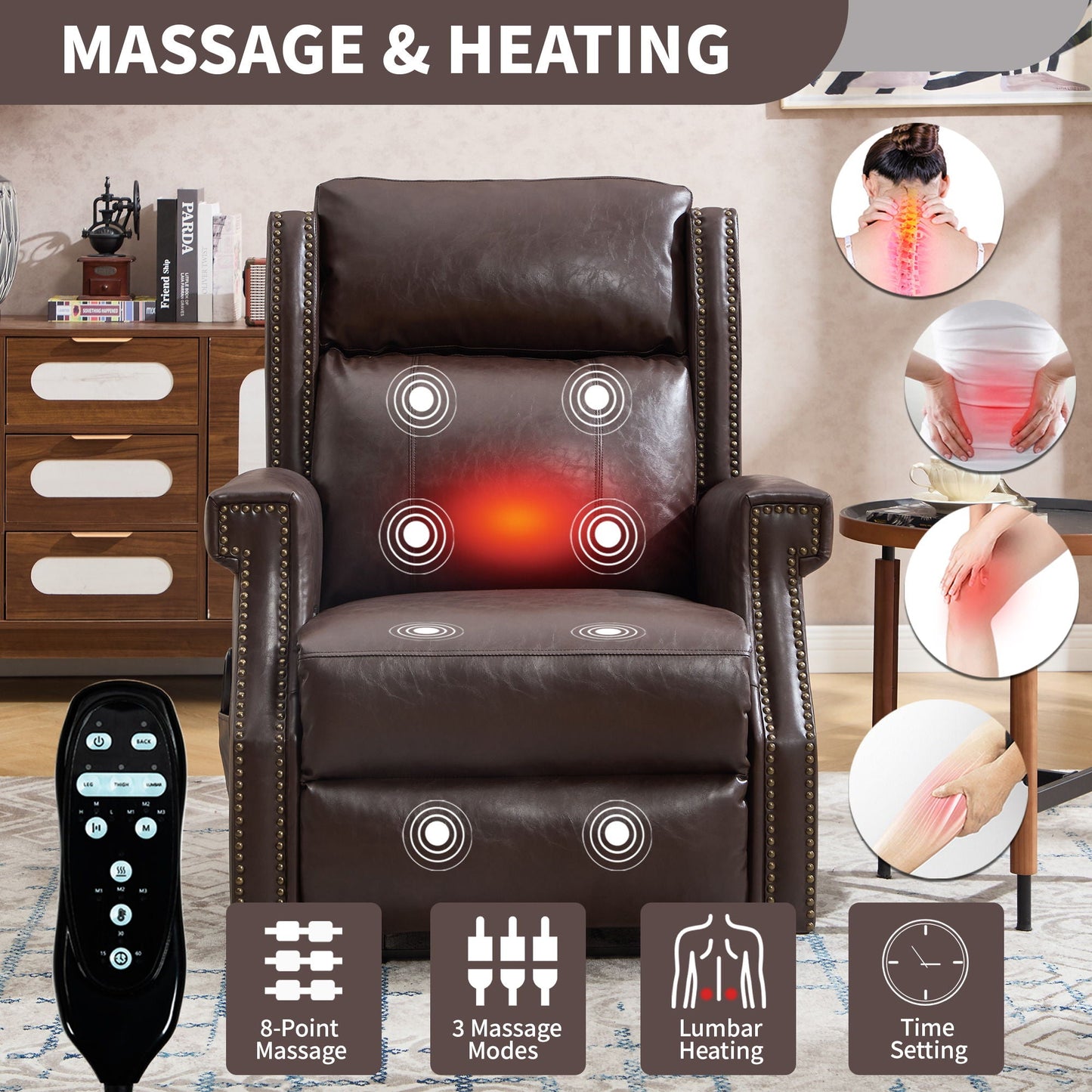 Manual Recliner Chair  With Heavy Duty Motion Mechanism, 8 Vibrating Nodes And 3 Massage Modes For Living Room