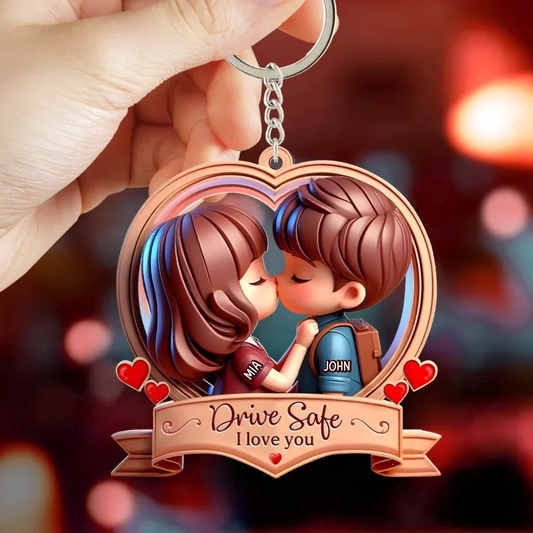 Personalized Couple Acrylic Keychain - Valentines Gift Idea For Couple/Him/Her - Drive Safe I Love You