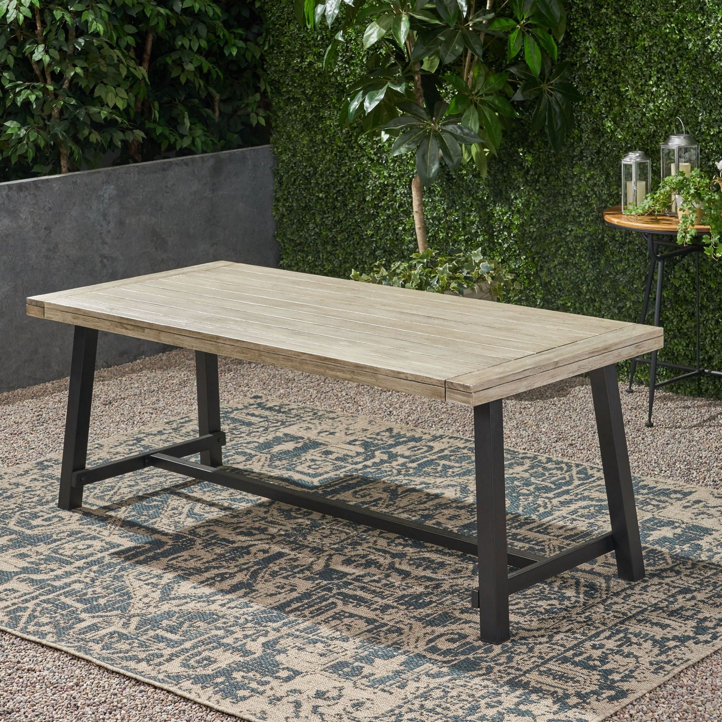 Equilibrium Outdoor Dining Table with Wooden Frame and Slat Top