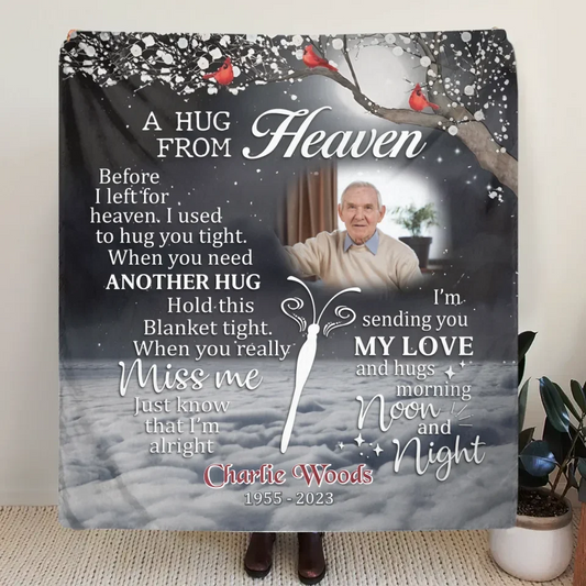 Personalized Memorial Quilt/Fleece Throw Blanket - Memorial Gift Idea - Upload Photo - A Hug From Heaven