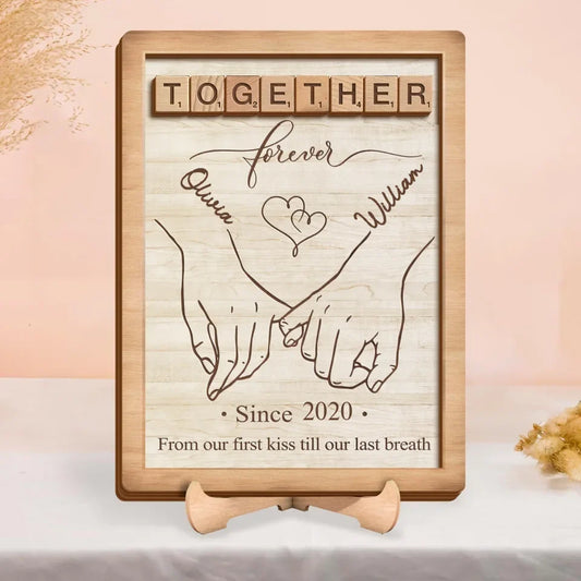 Personalized Couple Together Forever  Wooden Art - Gift Idea For Couple - From Our First Kiss Till Our Last Breath