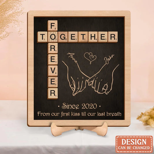 Personalized Together Forever Coupld Wooden Art - Gift Idea For Couple - From Our First Kiss Till Our Last Breath