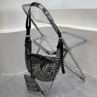 Slouch purse Crossbody, Casual bag Female, Zebra pattern fabric shoulder bag, large capacity hobo bag 2 in 1