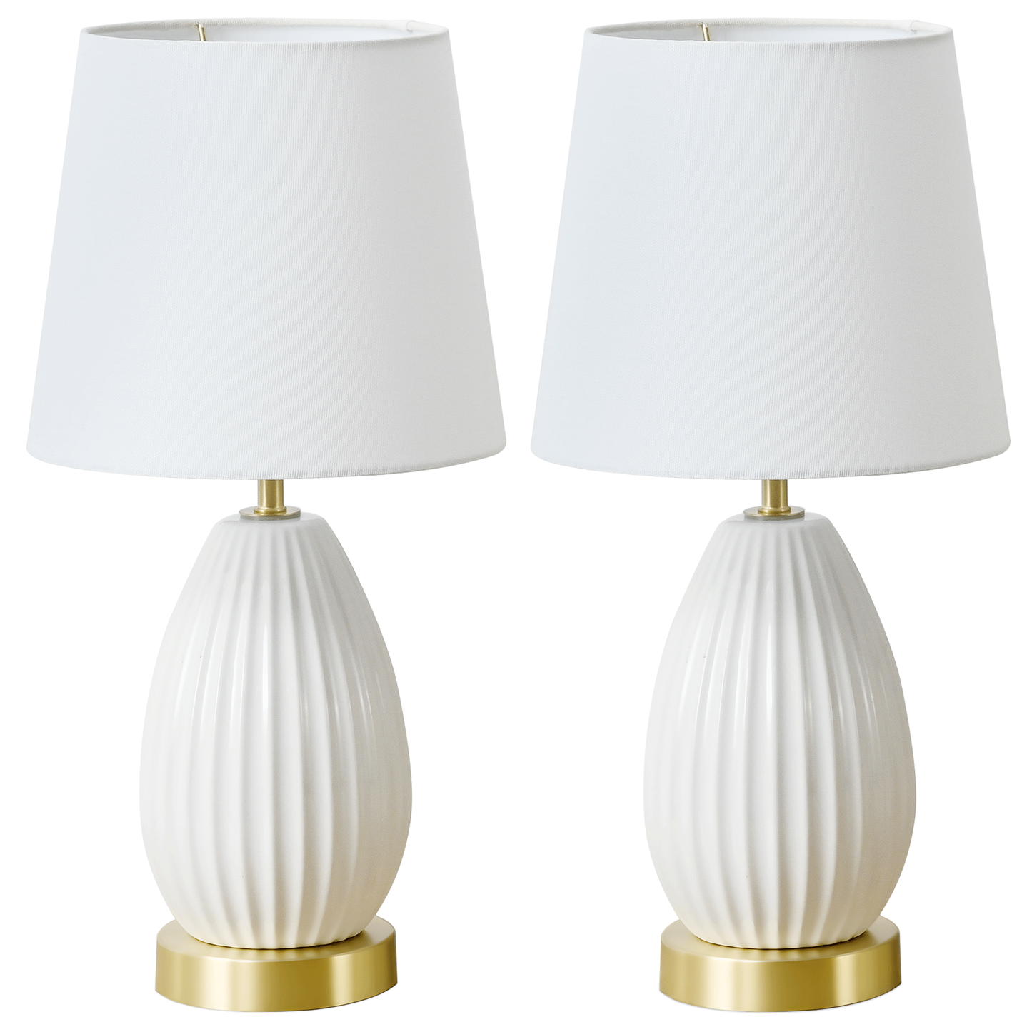 18-Inch Set of 2 Table Lamps, Antique Brass and White Finish