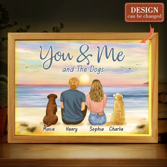 Personalized Couple And Dog Lighting Frame Canvas - Couple With Up to 7 Dogs - Gift Idea For Dog Lover - You & Me And The Dogs