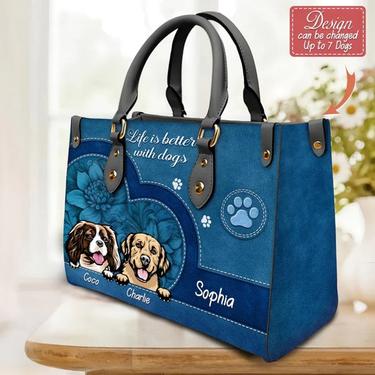 Personalized Dog Mom PU Leather Handbag With Long Straps - Up to 3 Dogs - Mother's Day Gift Idea For Dog Lovers