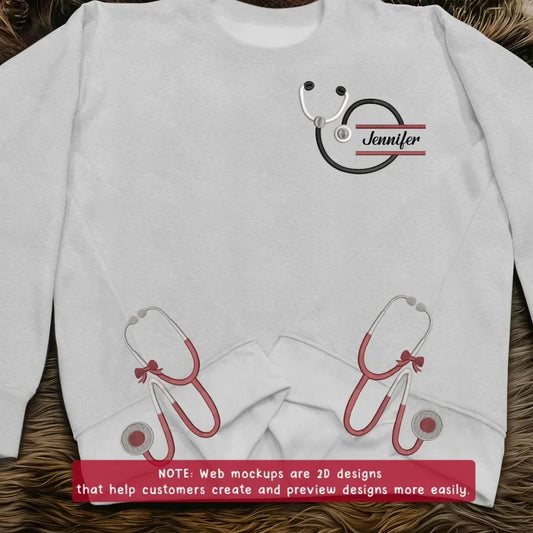 Personalized Stethoscope Side Bow Embroidered Sweatshirt - Gift Idea For Doctor/Nurse - Custom Name