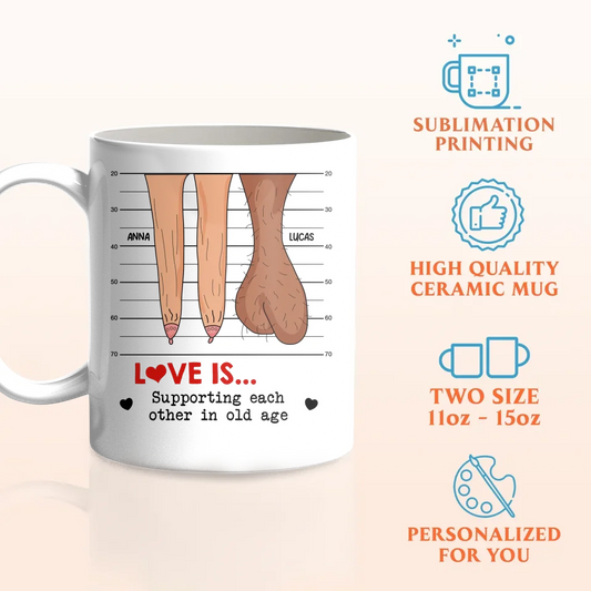 Personalized Couple White Coffee Mug - Love Is Supporting Each Other In Old Age - Valentine Gift Idea For Couple