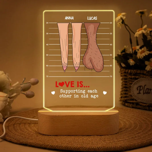 Personalized Couple Acrylic Panel with Lighted Stand - Valentine' Day Gift Idea - Love Is Supporting Each Other In Old Age