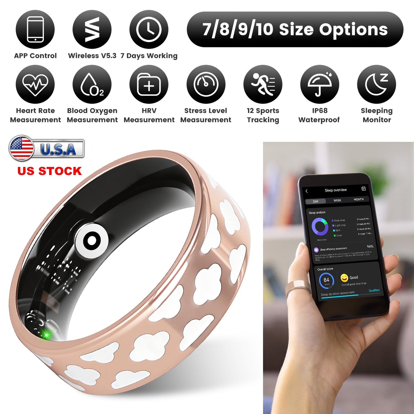 Smart Ring Health Tracker with Sleep & Fitness Monitoring