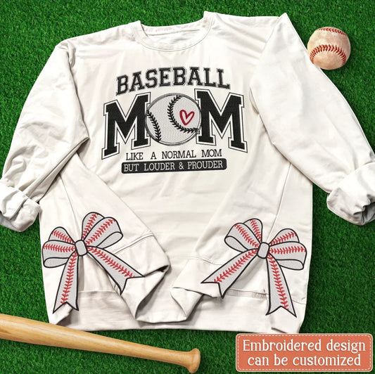 Baseball Mom Side Bow Embroidered Sweatshirt - Mother's Day Gift Idea
