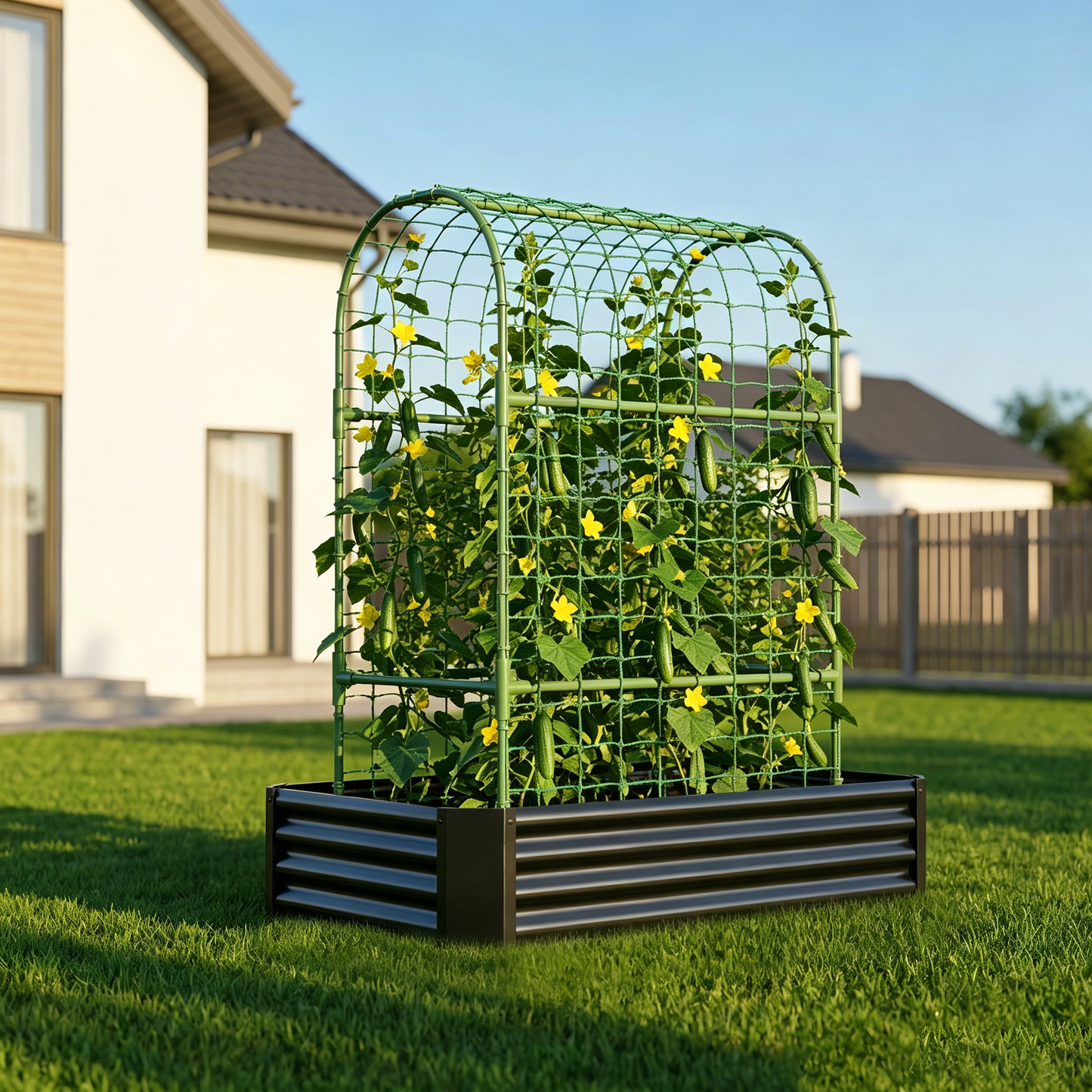 2-in-1 Raised Garden Bed with Trellis - 4x2x1 Ft Outdoor Planter