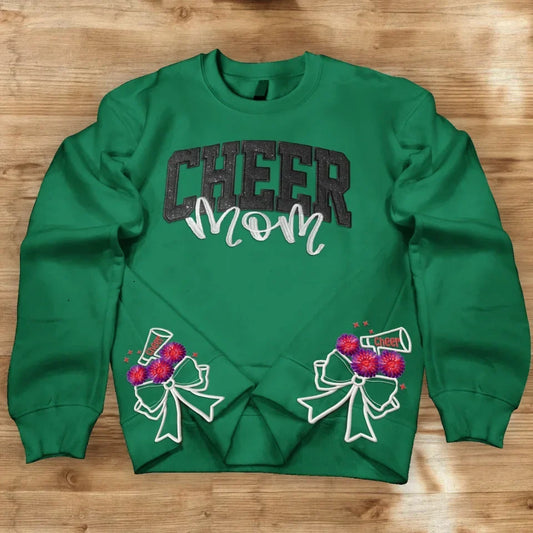Cheer Mom Side Bow Embroidered Sweatshirt - Gift Idea For Mother's Day