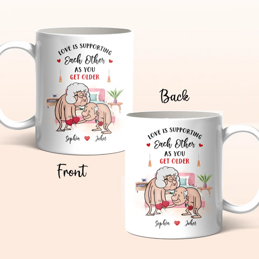 Personalized Old Couple Coffee Mug - Gift Idea For Couple - Love Is Supporting Each Other As You Get Older