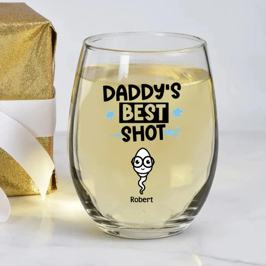 Personalized Father's Day Wine Glass - Gift Idea To Dad With up to 7 Sperms - Daddy's Best Shot