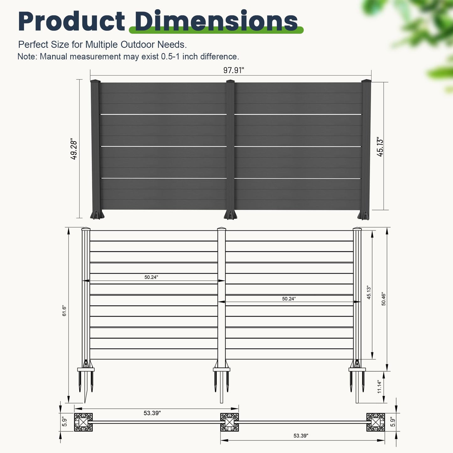 50" W x 49" H Outdoor Privacy Screen, Air Conditioner Fence, All-Weather Vinyl Privacy Fence Screens with Aluminum