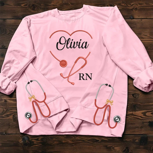 Personalized Stethoscope Heart Embroidered Sweater - Gift Idea For Doctor/Nurse - Custom Name
