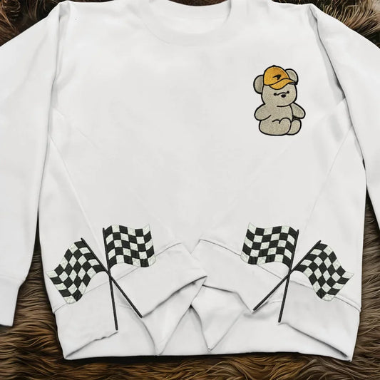 Formula 1 Team Bear, Checkered Racing Flags Side Bow Embroidered Sweatshirt