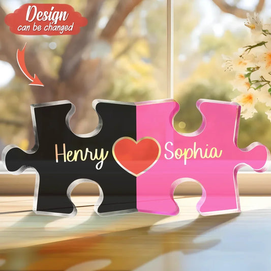 Personalized Couple Puzzle Acrylic Plaque - Gift For Couple/Husband And Wife - Custom Name