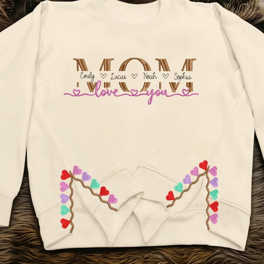 Personalized Mom Side Split Embroidered Sweatshirt - Gift Idea For Mom/Mother's Day With Up To 4 Kids