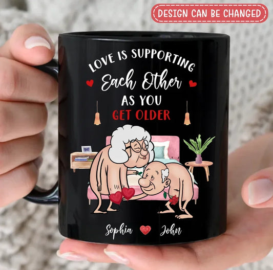 Personalized Old Couple Coffee Mug - Gift Idea For Couple - Love Is Supporting Each Other As You Get Older