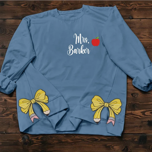 Personalized Teacher Side Split Embroidered Sweatshirt - Custom Teacher's Name - Gift Idea For Teacher/Birthday