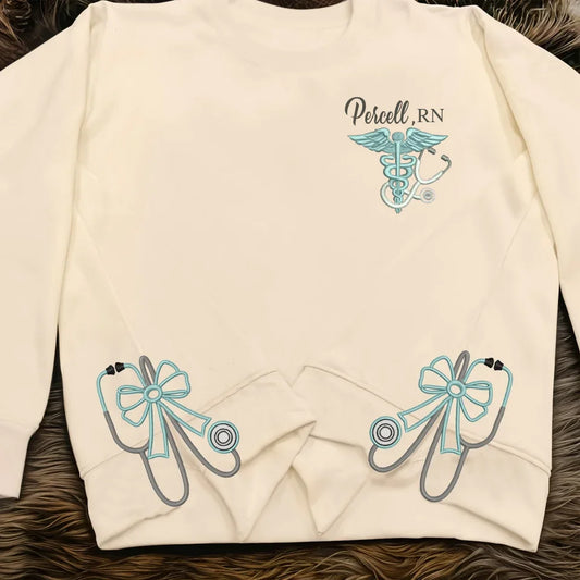 Personalized Nurse Embroidered Side Split Sweatshirt - Gift Idea For Nurse/Birthday - Custom Name