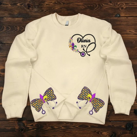 Personalized Nurse Side Bow Embroidered Sweatshirt - Nurse/Doctor/Friend/Birthday Gift Idea