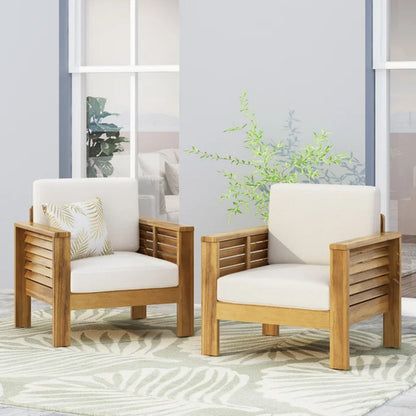 Set of 2 Outdoor Acacia Wood Club Chairs with Cushions