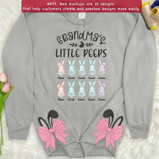 Personalized Grandma Side Bow Embroidered Sweatshirt - Gift Idea For Grandma with  up to 10 Kids - Grandma's Little Peeps