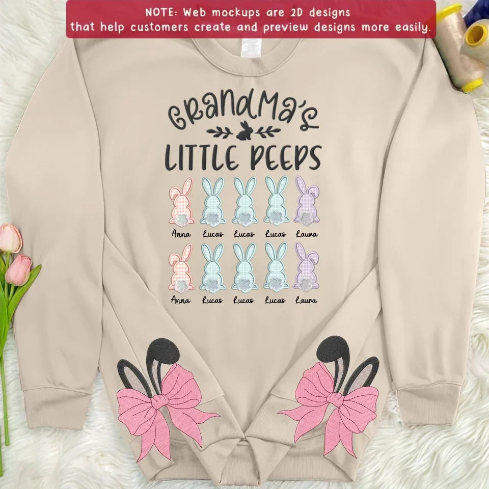 Personalized Grandma Side Bow Embroidered Sweatshirt - Gift Idea For Grandma with  up to 10 Kids - Grandma's Little Peeps