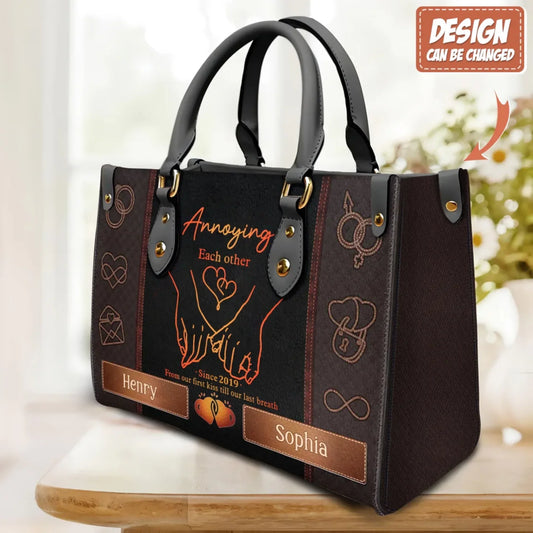 Personalized Couple PU Leather Handbag With Long Straps - Valentine Gift Idea For Her - From Our First Kiss Till Our Last Breath