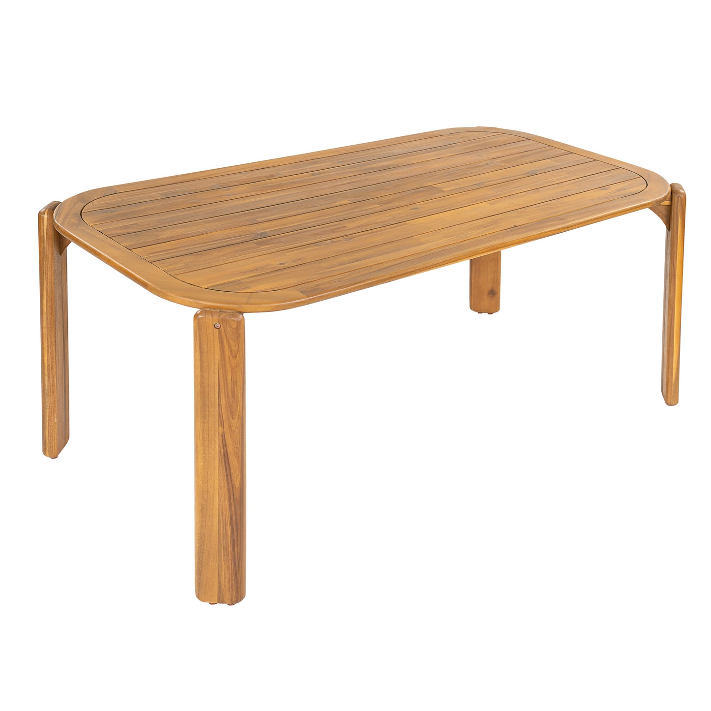 Kaja Outdoor Acacia Wood Dining Table, Teak Finish with Slat Design