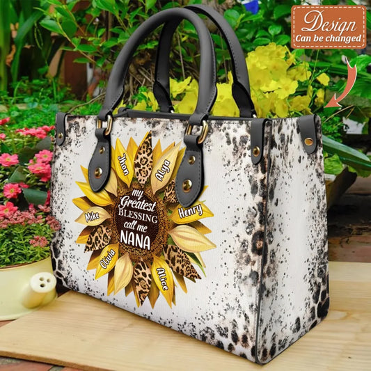 Custom Grandma Leather Handbag With Long Straps - My Greatest Blessing Call Me