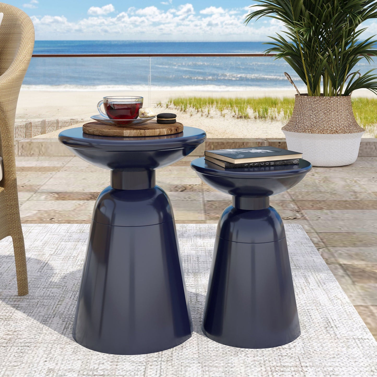 Serenita Outdoor Side Tables With Flared Design (Set of 2)