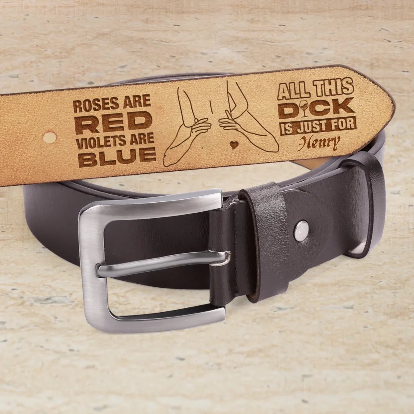Personalized Engraved Leather Belt Gift Idea For Husband/Boyfriend - Roses Are Red Violets Are Blue