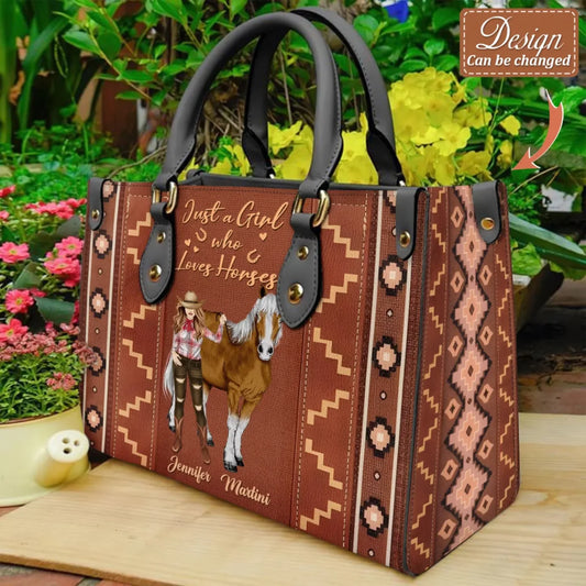 Personalized Horse Girl PU Leather Handbag With Long Straps - Gift Idea For Horse Lovers - Just A Girl Who Loves Horses
