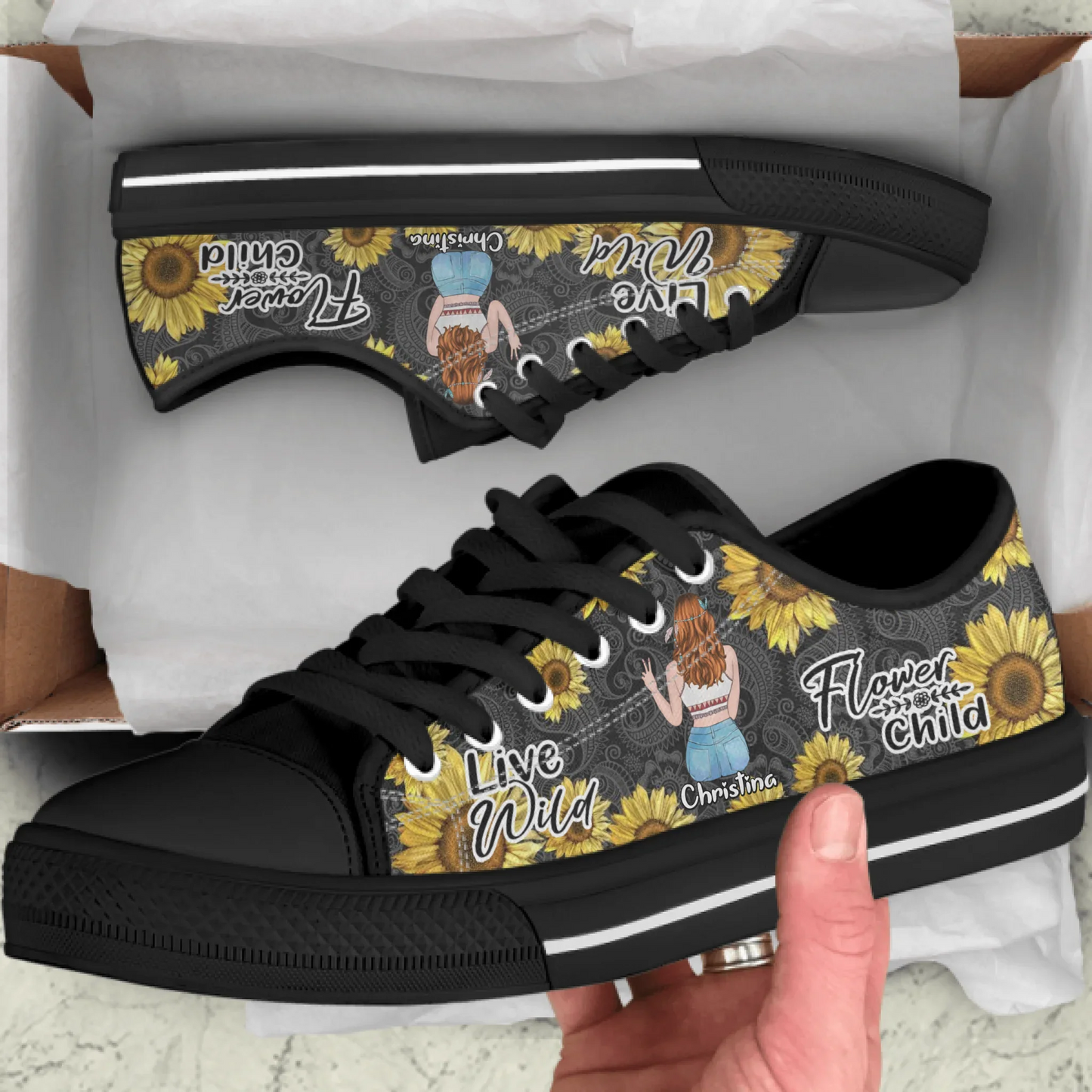 Personalized Hippie Girl Sneakers - Live Wild Flower Child - NKH8FG