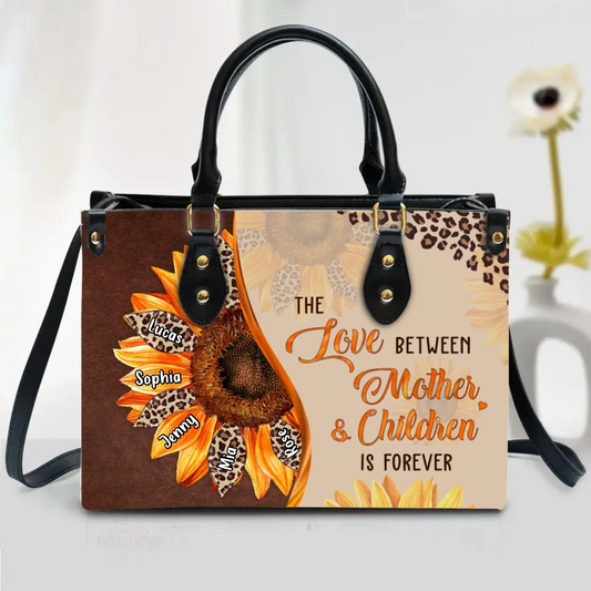 Personalized Mom PU Leather Handbag With Long Straps - Gift Idea For Mom/Grandma/Mother's Day - The Love Between Mother & Children Is Forever